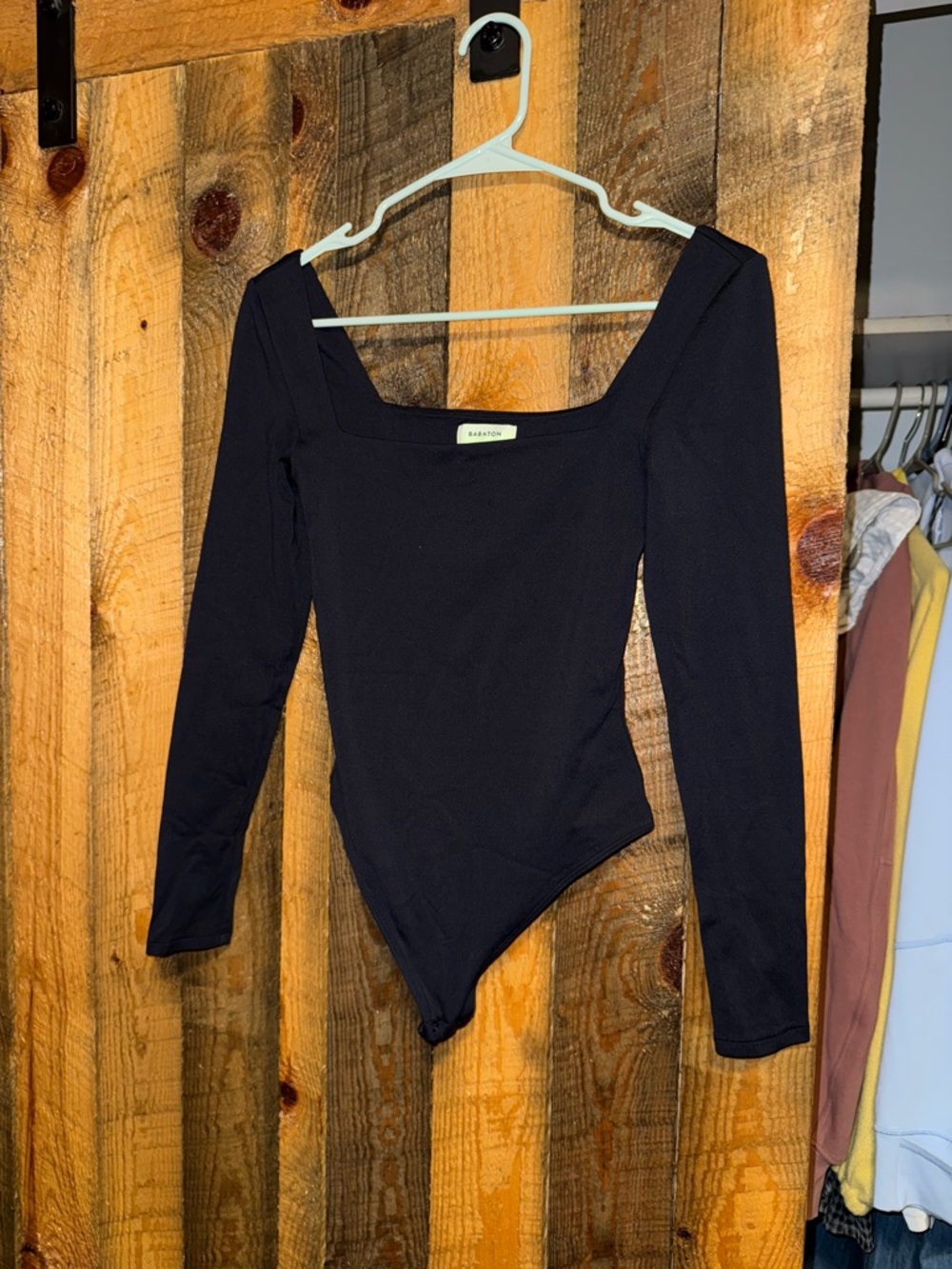 Babaton Black Square Neck Long Sleeve Bodysuit